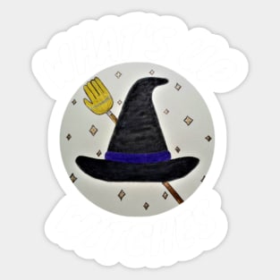 Whats Up Witches, Funny Halloween, Witch Hat With Broom Sticker